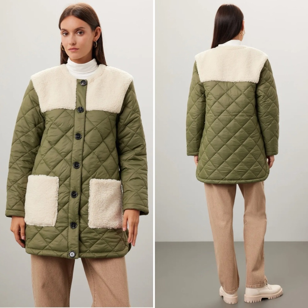 Central Park West Asher Puffer Jacket Olive Green Size XS